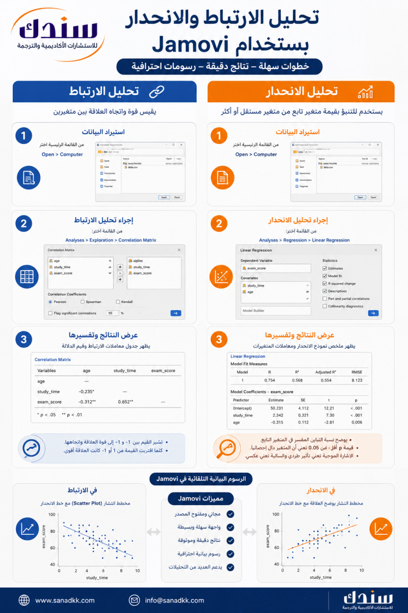 تحليل الارتباط والانحدار باستخدام Jamovi